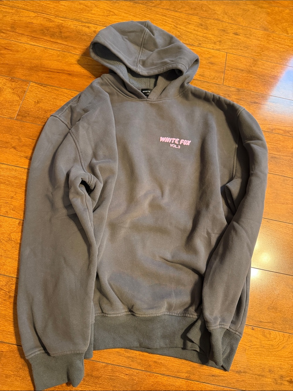 White Fox Boutique Charcoal Hoodie with Pink Logo